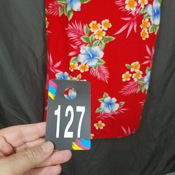 Tiki Palm Medium Red Sleeveless Floral Pull On Shift Dress Rayon Knee Length M - Picture 5 of 16